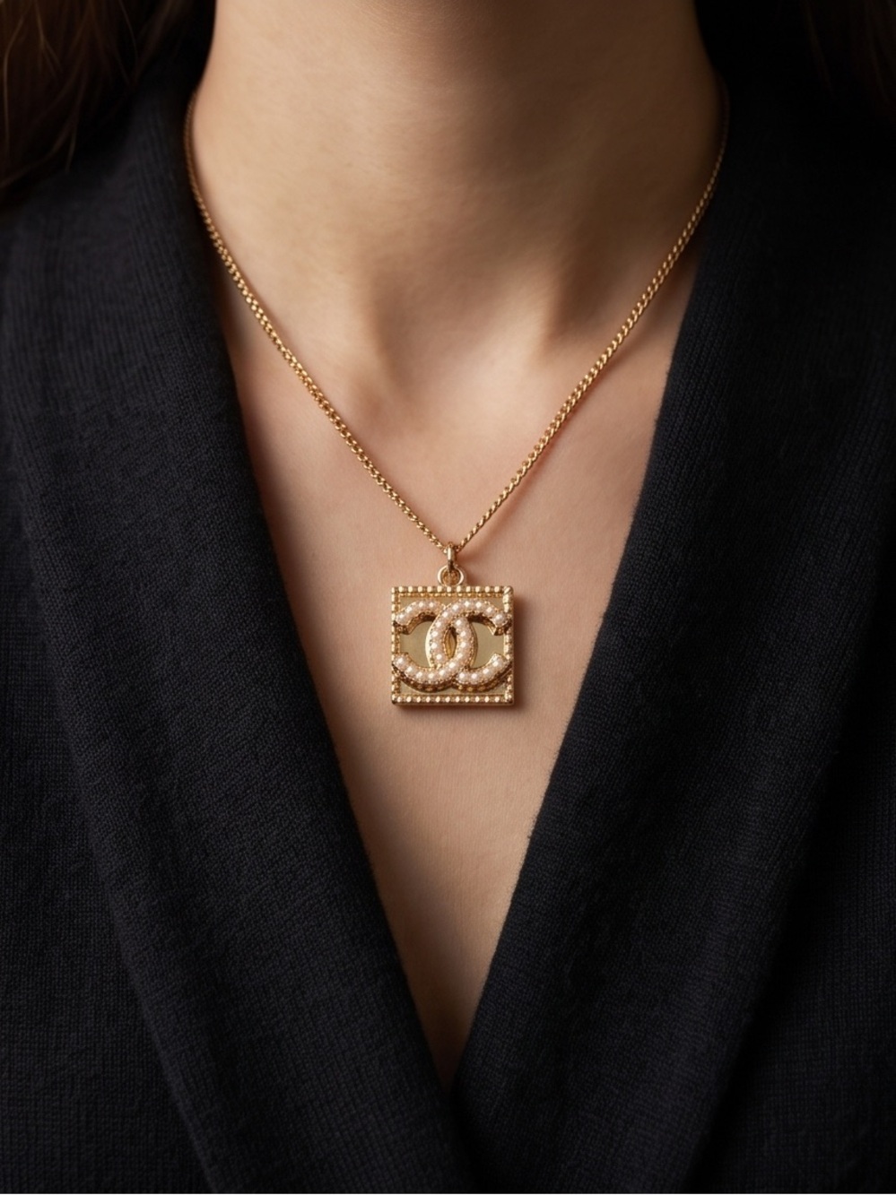 Unbranded Upcycled Interlocking Logo Square Pendant Necklace
